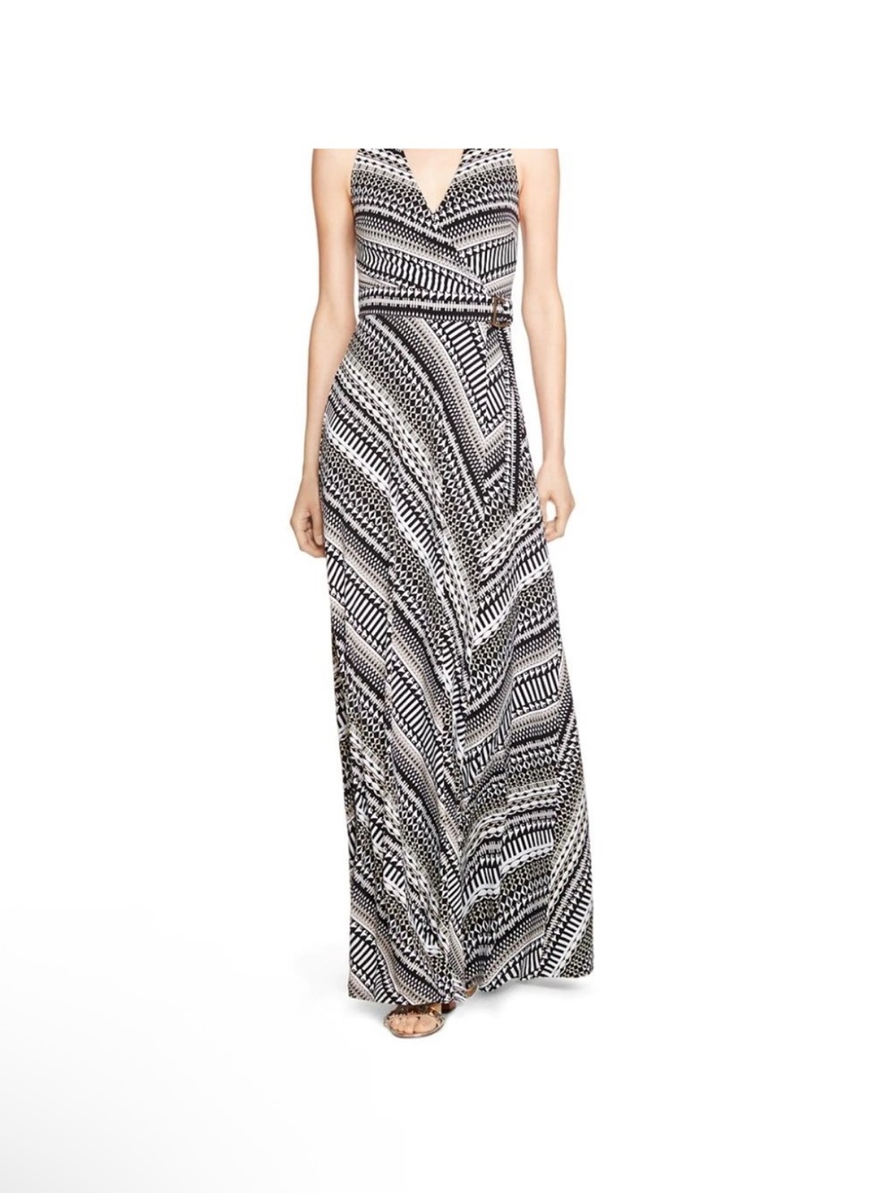 White House Black Market Black & White Printed V‑Neck Maxi Dress Sz0